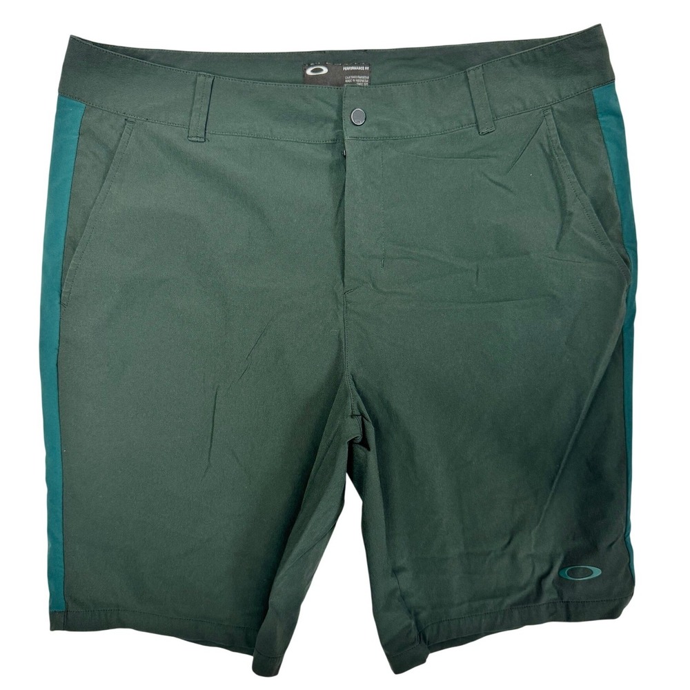 Oakley Mens Performance Fit Golf Shorts Green Teal Stripe Size 36 Stretch Active